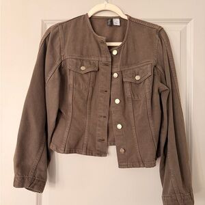 H&M Brown Collarless Denim Top